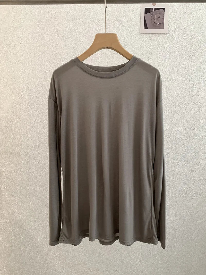 Sweet Thin Sun Protection T-shirts Women Summer Casual Streetwear Lyocell O-neck Long Sleeve Tees Chic Preppy Style Tops Y2K New