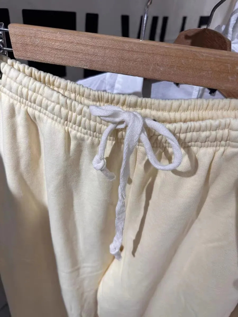 Yellow Cute Drawstring Straight Sweatpants Women New Elastic Waist Cotton Loose Trousers Casual Preppy Style Sport Long Pant Y2K