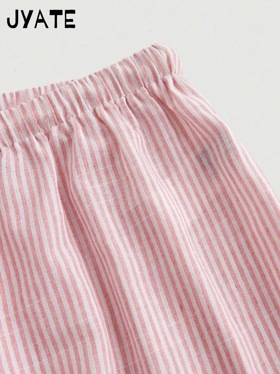 Pink Striped Casual Drawstring Long Pants Women Summer New Chic Streetwear Classic Straight Pant Sweet Cute Vintage Trousers Y2K