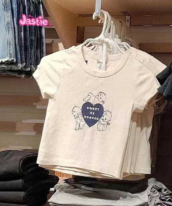 Vintage Letter Graphic Crop Top Women Summer Casual Round Neck Short Sleeve Short T-shirt Female Retro Classic Cotton Tops Chic