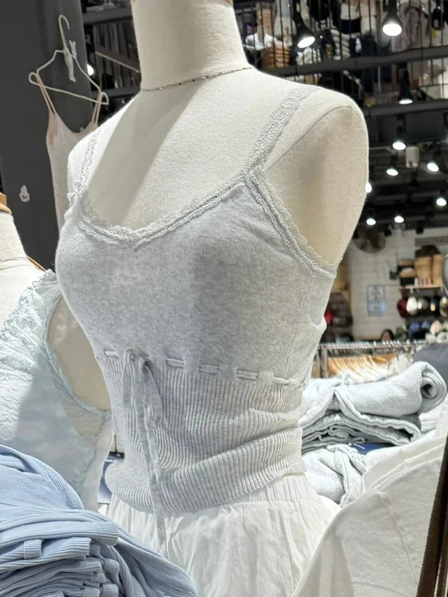 Heart Hollow Out Knitted Camisole Women Summer New Slim Casual Cotton Soft Sleeveless Vest Sweet Simple Basic Cute Tank Tops Y2K
