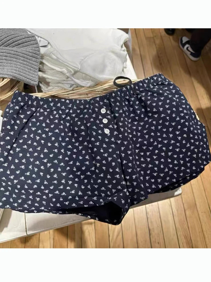 Fashion Striped Buttons Short Pants Women Summer Casual Elastic High Waist Home Underwear Vintage Cute Preppy Style Y2K Shorts
