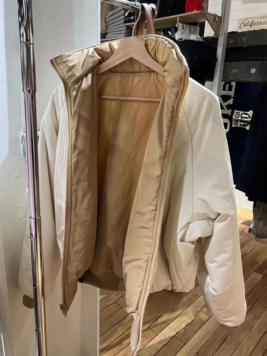 Sweet Double-sided Loose Jacket Women Stand Collar Solid Cotton Warm Casual Outerwear Street Vintage Chic Jackets Tops Female