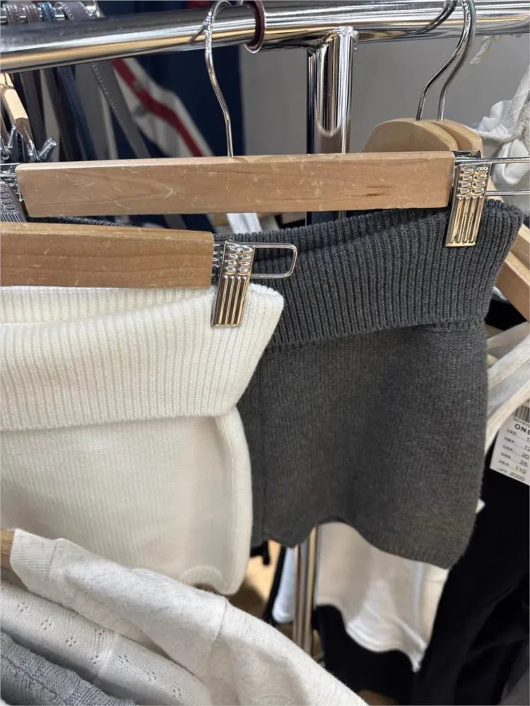 Cute Solid Flanging Knit Shorts Women Spring Elastic Waist Cotton Straight Short Pants Sweet Home Underwear Y2K Sweatshorts New