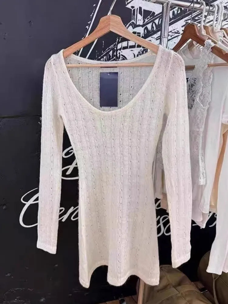 Sweet White Hollow Out Long Sleeve Tees Women New Casual Cotton Preppy Style Tops Clothes Vintage Streetwear Chic T-shirts Y2K