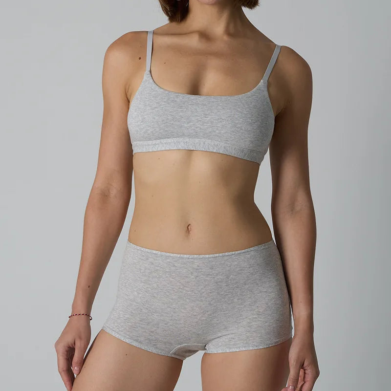 Simple High Elasticity Lingerie Sport Set Women Casual Cotton Adjustable-strap Seamless Bras+Low Waist Boxer Chic Briefs Sets