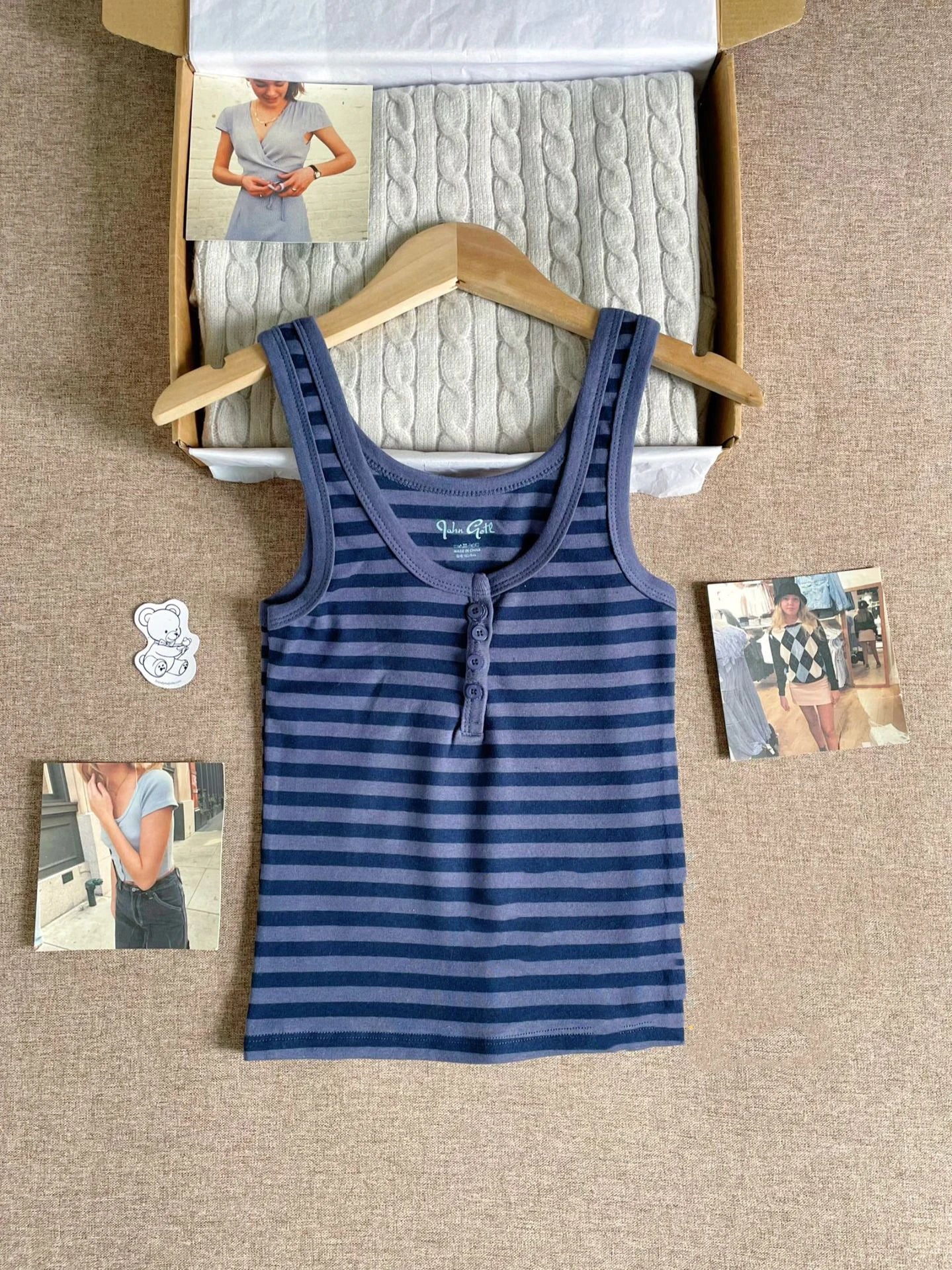 Navy Striped Buttons Tank Tops Women Summer Casual Streetwear Simple Cotton Slim Camisole Female Vintage American Chic Vests Y2K