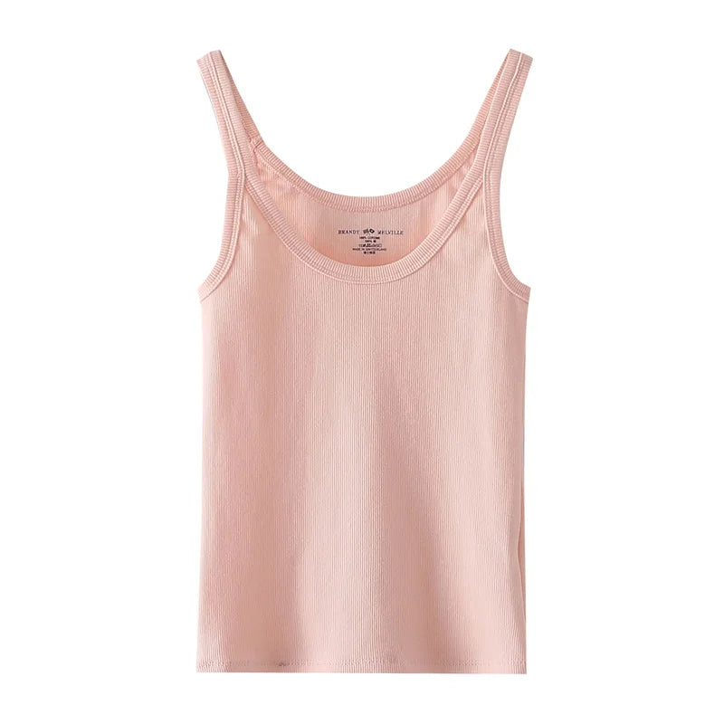 Simple Basic Ribbed Tank Tops Women Summer New Streetwear Casual Slim U-neck Sleeveless Vests Sweet Vintage All-match Camisole