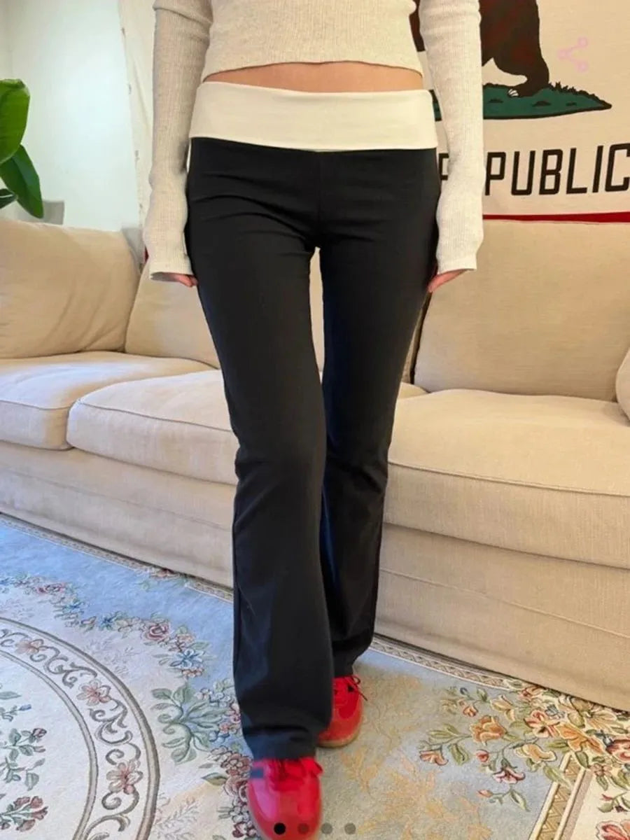 New Basic Black T-shirt Pants Sets Women O-neck Slim Tees+ Patchwork Yoga Sweatpants Solid Vintage Cotton Sport 2 Pieces Sets