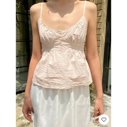 Sweet Pink Stripe Lace-up Tank Top Women Lace Trim Buttons V-neck Cotton Camis Summer Vintage Streetwear Sleeveless Crop Top Y2K