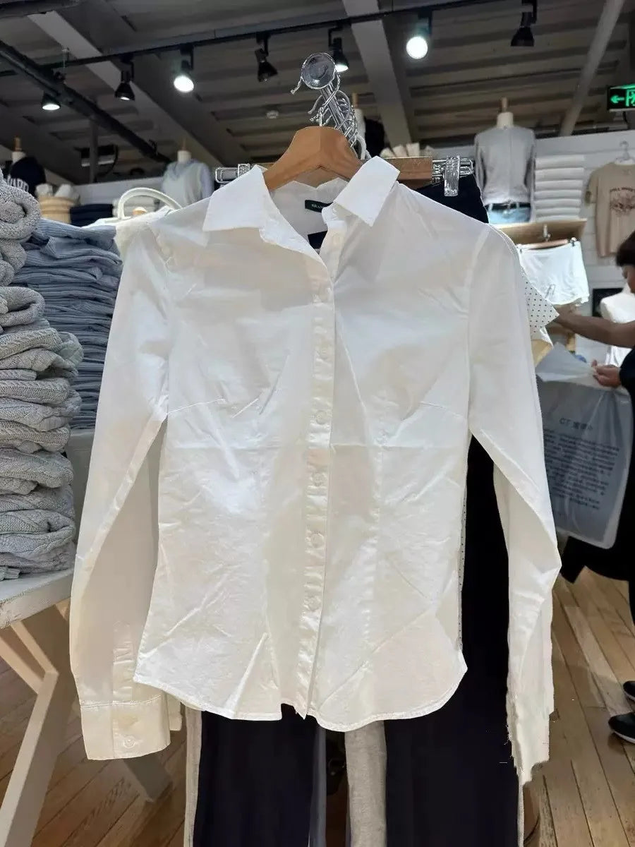 Sweet Solid Buttons Slim Blouse T-shirts Women Casual Turn down Collar Long Sleeve Tee Girls Cute Preppy Style Y2K Crop Tops New