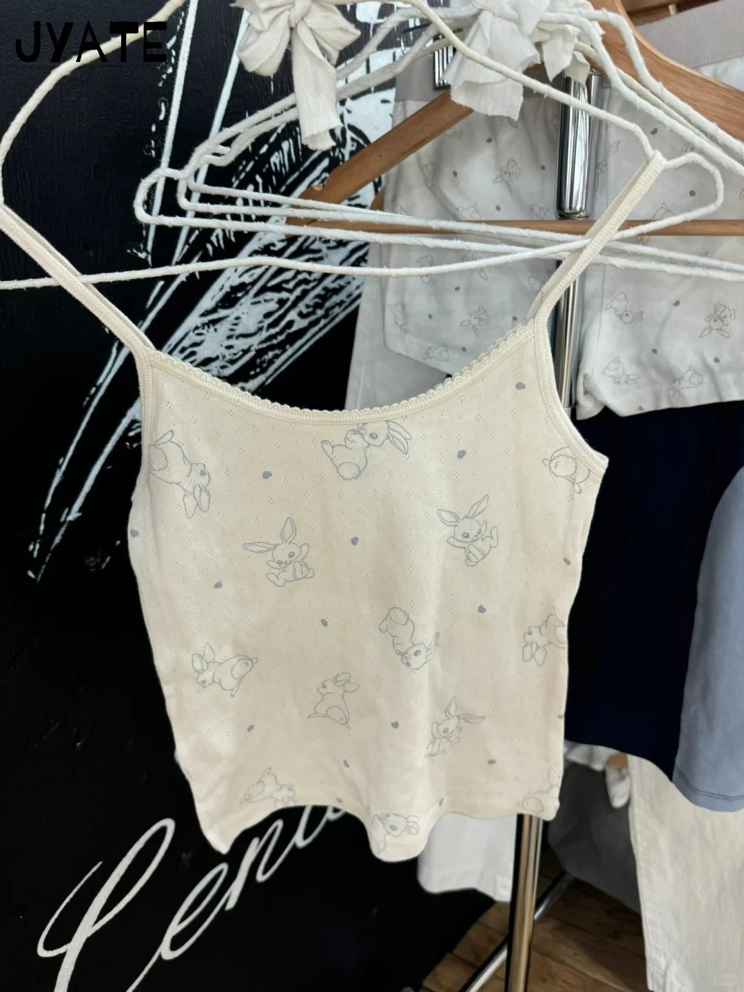 Sweet Rabbit Print Patchwork Tank Tops Women New Casual Cotton Preppy Style Cropped Sleeveless Vests Girl Cute Vintage Camis Y2K
