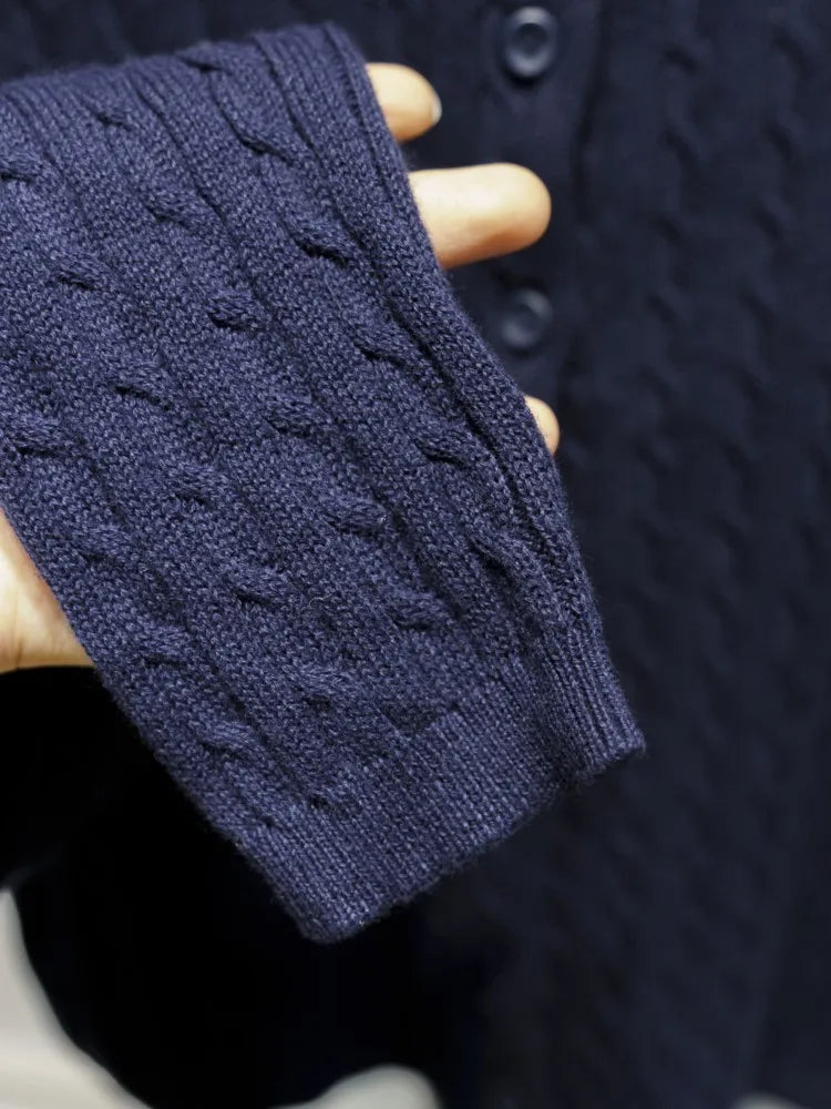 Navy Twist Knitted Cardigan Women Autumn Simple O-neck Casual Preppy Style Long Sleeve Jumper Vintage Cute Basic Sweater Tops
