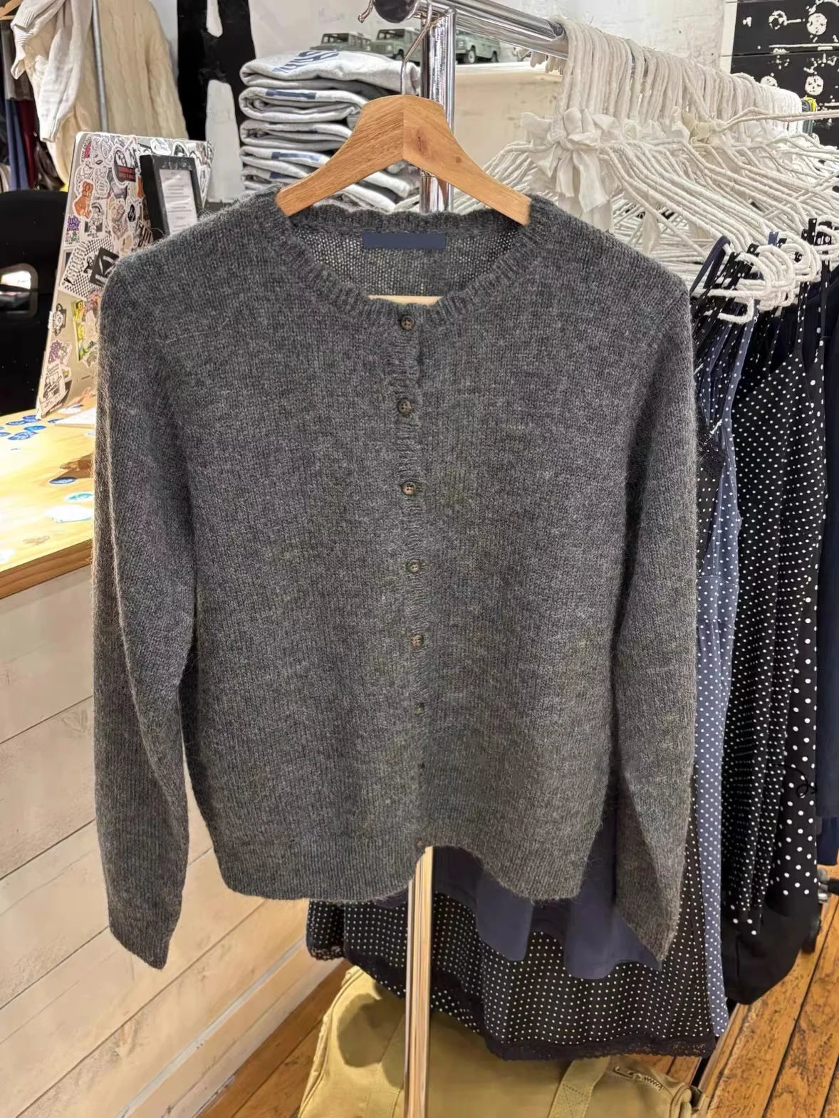 Dark Grey Sweater Cardigan Simple Spring Round Neck Single Breasted Long Sleeve Cotton Knitwear Casual Simple All-match Sweaters