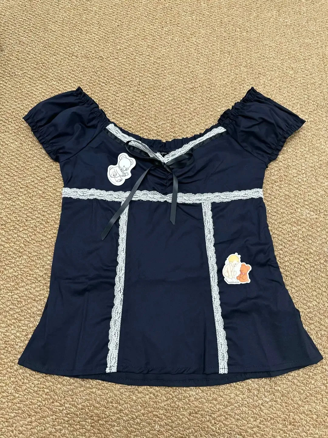 White Lace Trim Tie T-shirts Women Simple Fairy Style Square Neck Cotton Short Sleeve Tees Female Sweet Cute Ballet T Shirt Y2K
