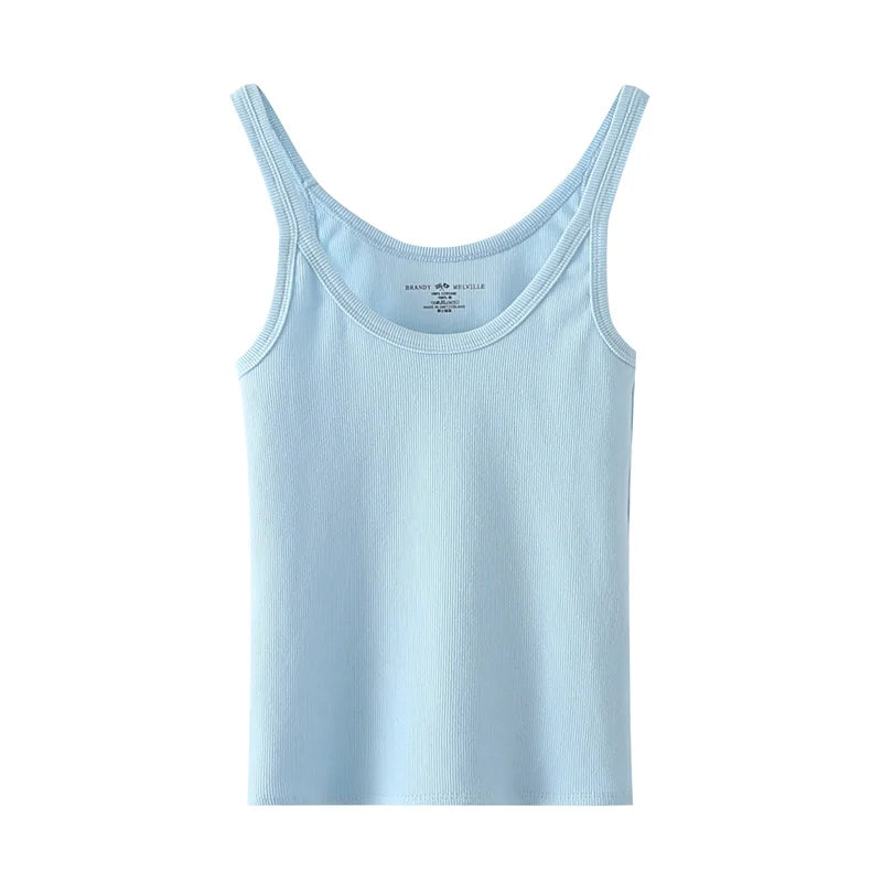 Simple Basic Ribbed Tank Tops Women Summer New Streetwear Casual Slim U-neck Sleeveless Vests Sweet Vintage All-match Camisole