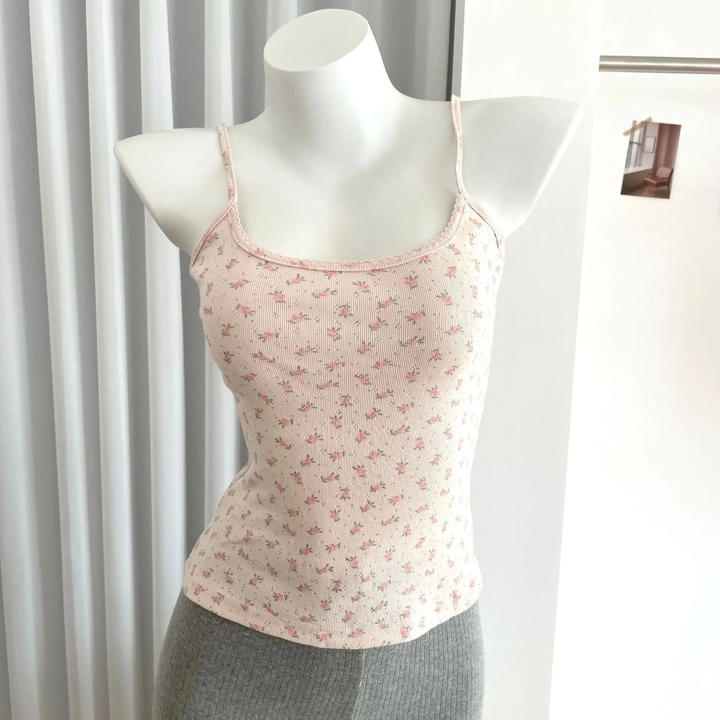 Floral Print Slim Cotton Camisole Women Summer Simple Streetwear Sleeveless Vests Female Cute Sweet Preppy Style Tank Tops Y2K