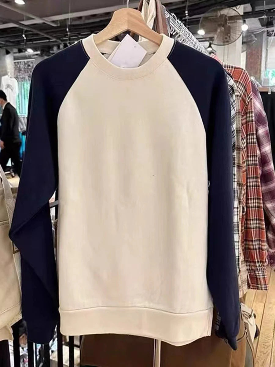 Fashion Simple Gray Patchwork O-neck Sweatshirts Women Autumn Cotton Casual Streetwear Hoodies Harajuku Vintage Pullover Top Y2K