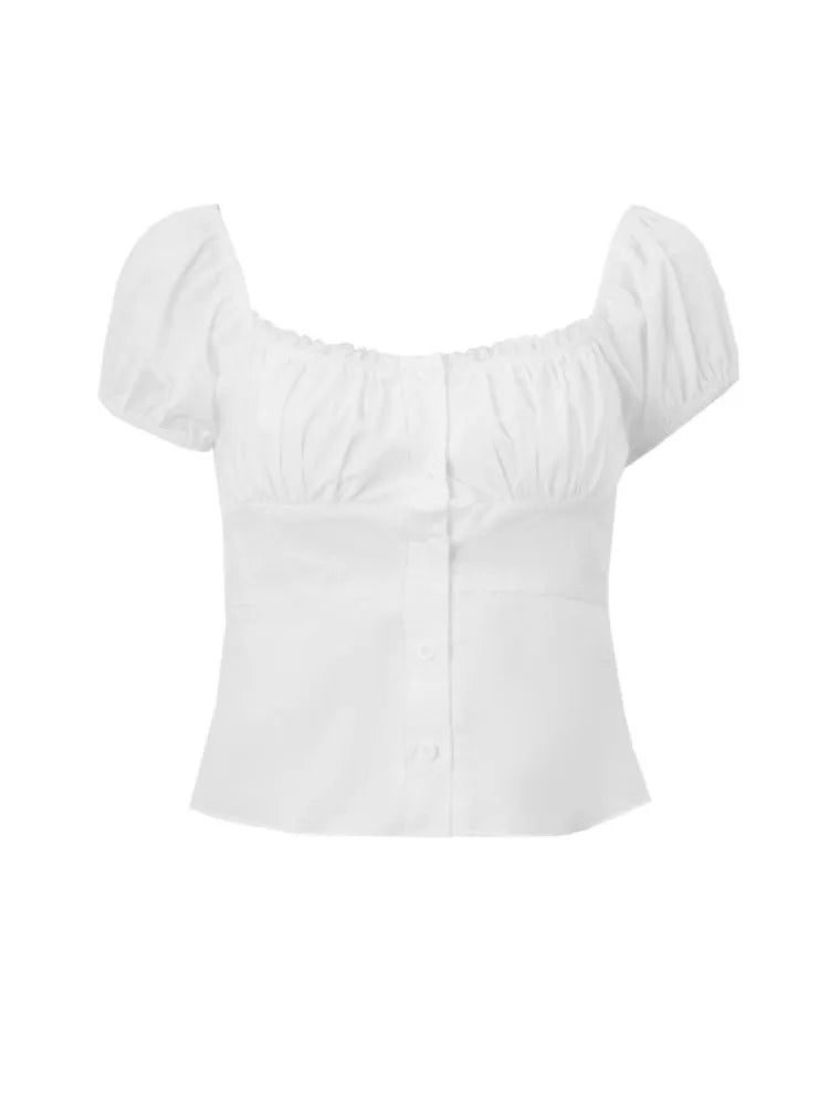 White Ruffle Sleeveless Blouse Top Women New Single Breasted Square Collar Tank Tops Vest Sweet Cute Preppy Style Camisole Y2K