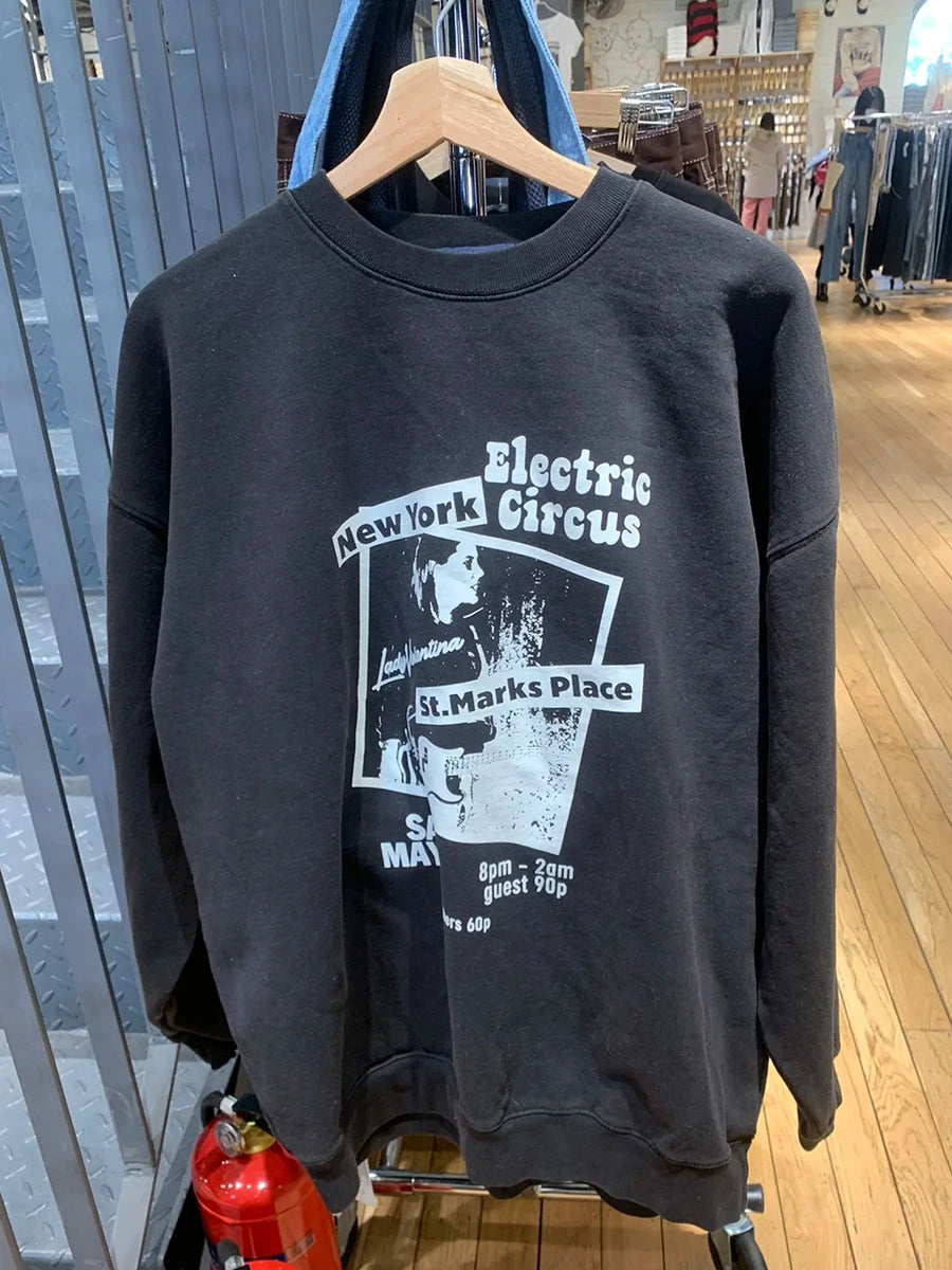 Guitarist Print Oversize Sweatshirts Women Autumn Long Sleeve O-Neck Cotton Hoodie Rock Vintage Streetwear Loose Sweatshirt Y2k