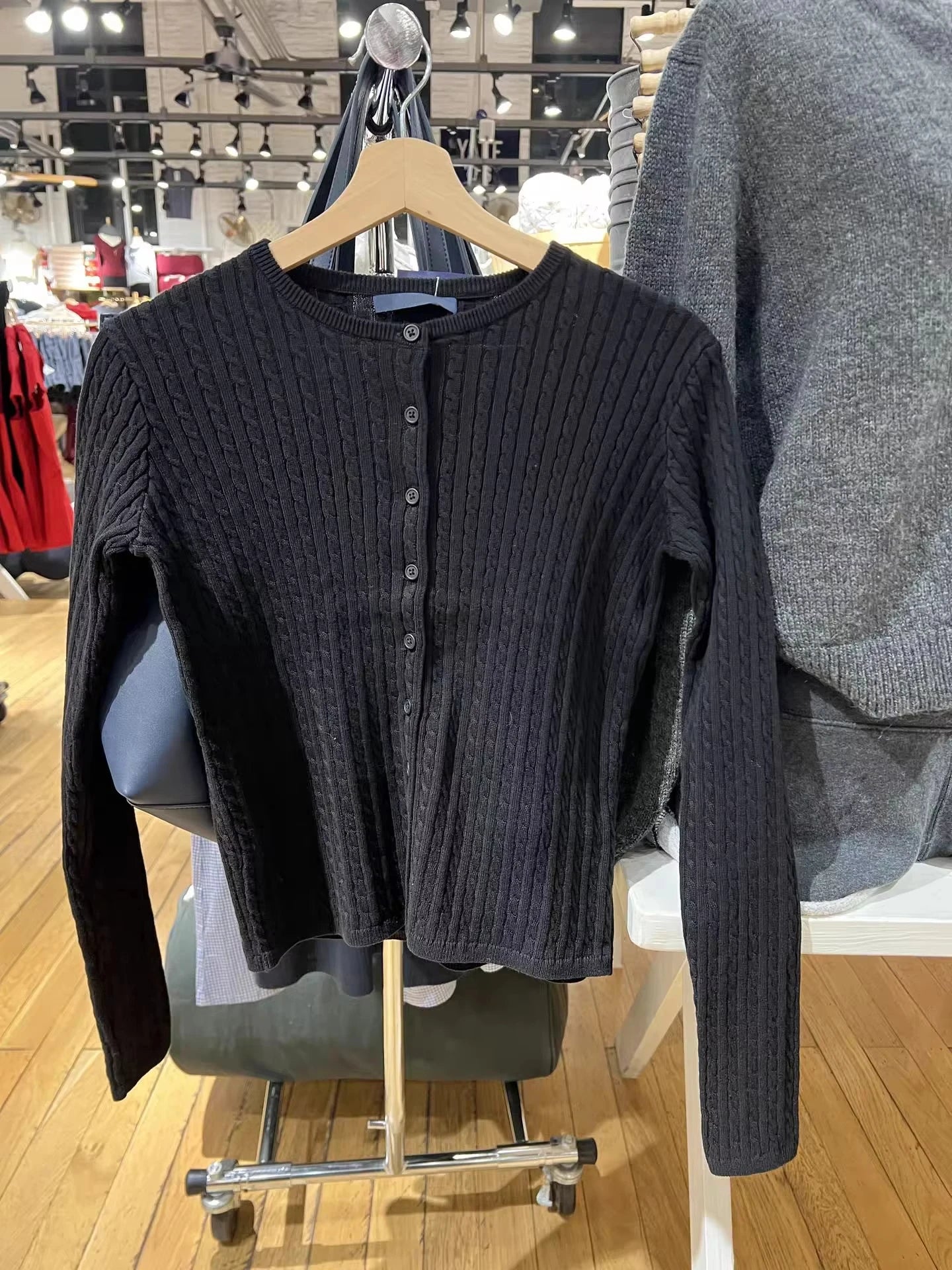 Red Twist flower Knitted Sweater Cardigan O-Neck Single Breasted Long Sleeve Slim Coat Vintage Streetwear Simple Crop Top Y2K