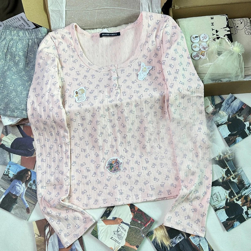 Little Bear Print Sweet Short Women New Casual Streetwear Cotton Soft Pink Home Shorts Pant Female Vintage Cute Y2K Sweatpants