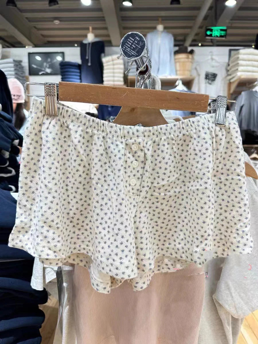 Fashion Striped Buttons Short Pants Women Summer Casual Elastic High Waist Home Underwear Vintage Cute Preppy Style Y2K Shorts