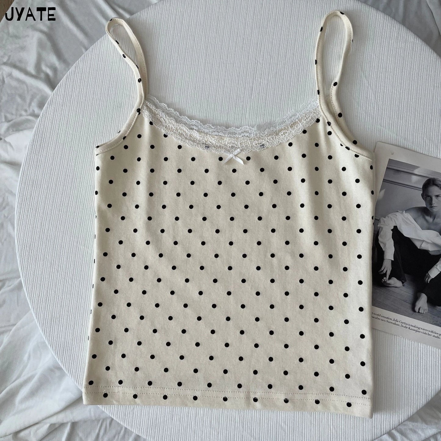 Cute Print Lace Trim Bow Tank Tops Women Cotton Casual Slim Sleeveless Crop Top Female Sweet Preppy Style Camisole Y2K Clothes