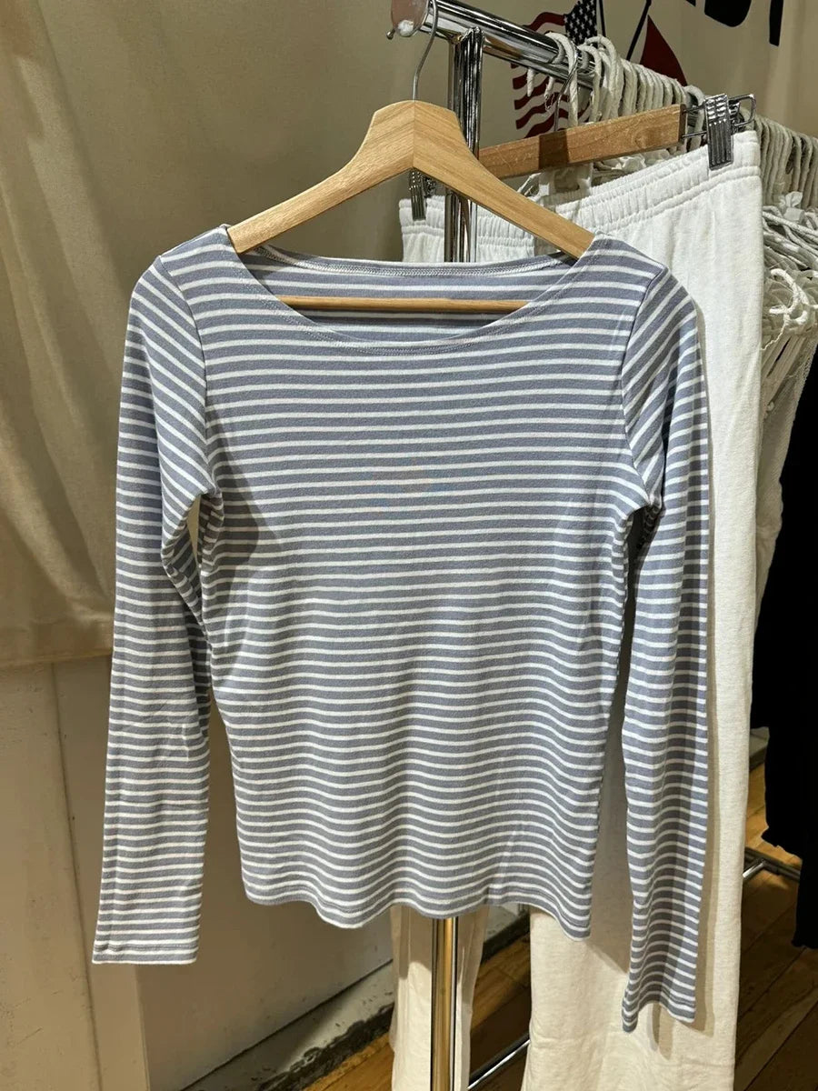 American Vintage Striped Long Sleeve T-shirt Women Autumn O-Neck Soft Cotton Tee Shirt Casual  Streetwear Sweet Y2k Tshirts New