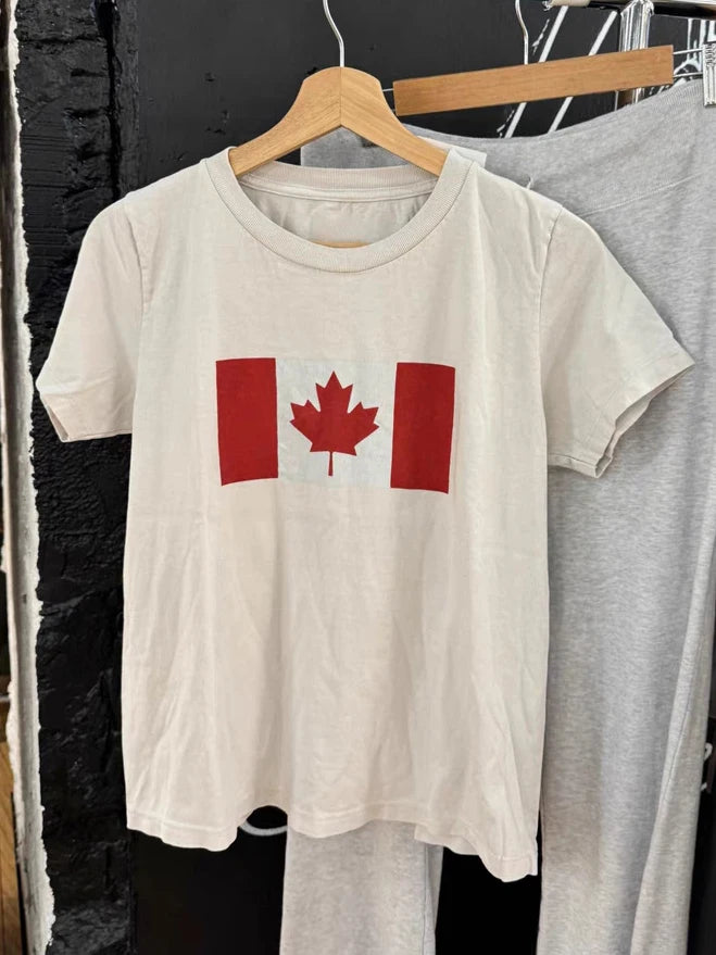 Fashion Flag Print Vintage T-Shirt Woman Summer Cotton O-Neck Short Sleeve Tee Shirts Female Vintage Streetwear Sweet Tshirt Y2K