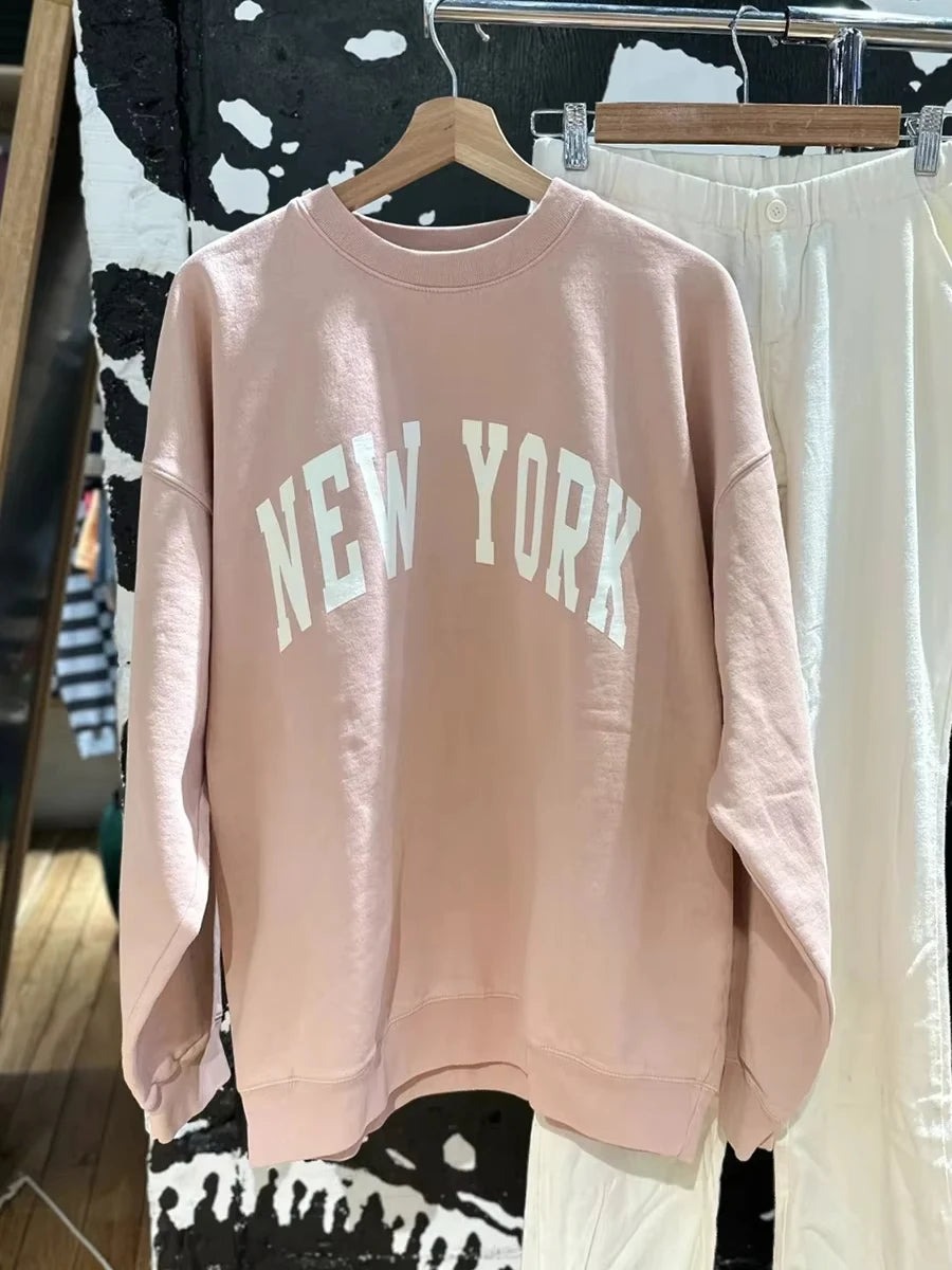 Letter Embroidery Sweatshirts Women Autumn New Casual O-neck Flag Long Sleeve Hoodies Vintage Harajuku Chic Pullover Top Y2K