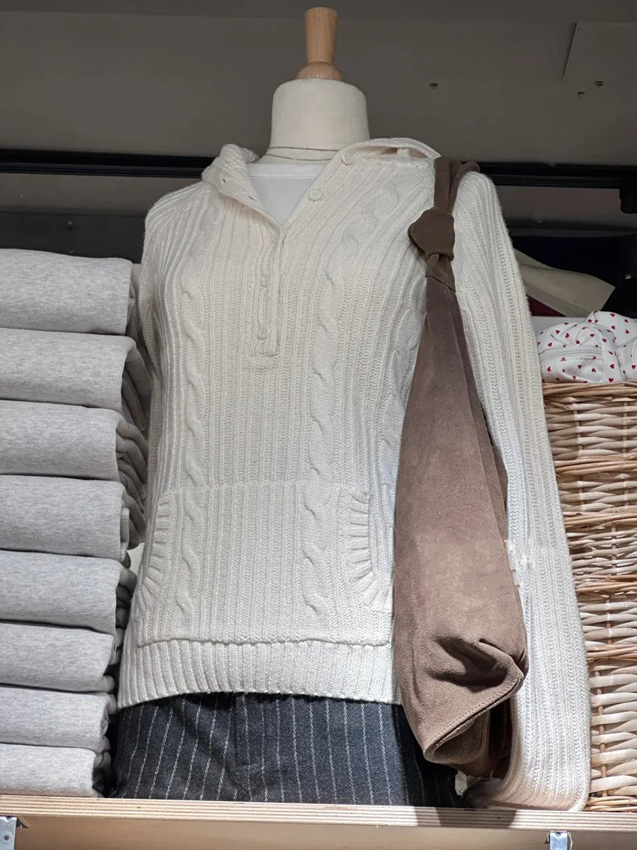 Gray Twist Flower Sweater Cardigan Women Autumn Buttons Slim Hooded Long Sleeve Knitted Hoodie Sweet Cute Preppy Style Sweaters