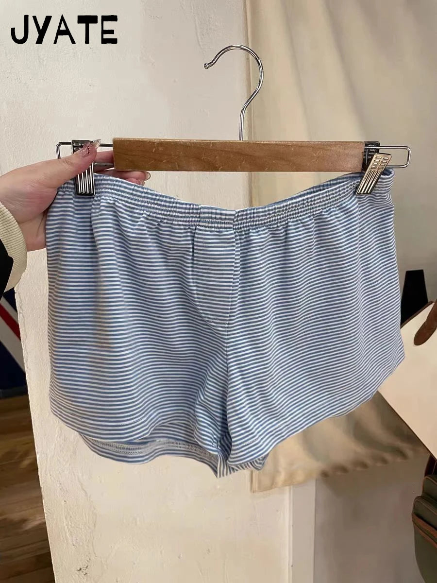 Fashion Striped Buttons Short Pants Women Summer Casual Elastic High Waist Home Underwear Vintage Cute Preppy Style Y2K Shorts