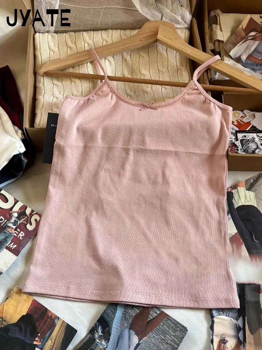 Fashion Bow O-neck Sleeveless Tank Tops Women Summer Street Casual Cotton Simple Basic Crop Vests Vintage Chic Sweet Camis Y2K
