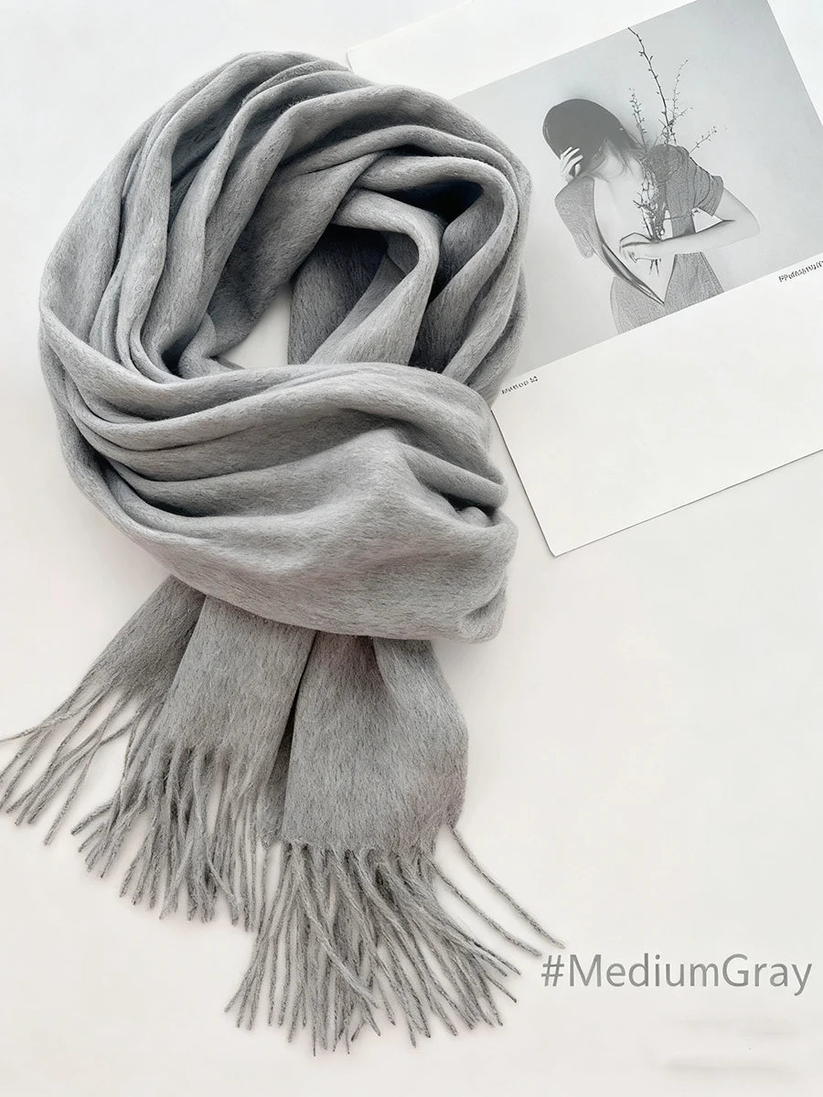 New Solid Tassel Knitted Scarf Women Winter/fall Unisex Warm Wool Long Size Vintage Casual All-match Preppy Style Scarves Y2K