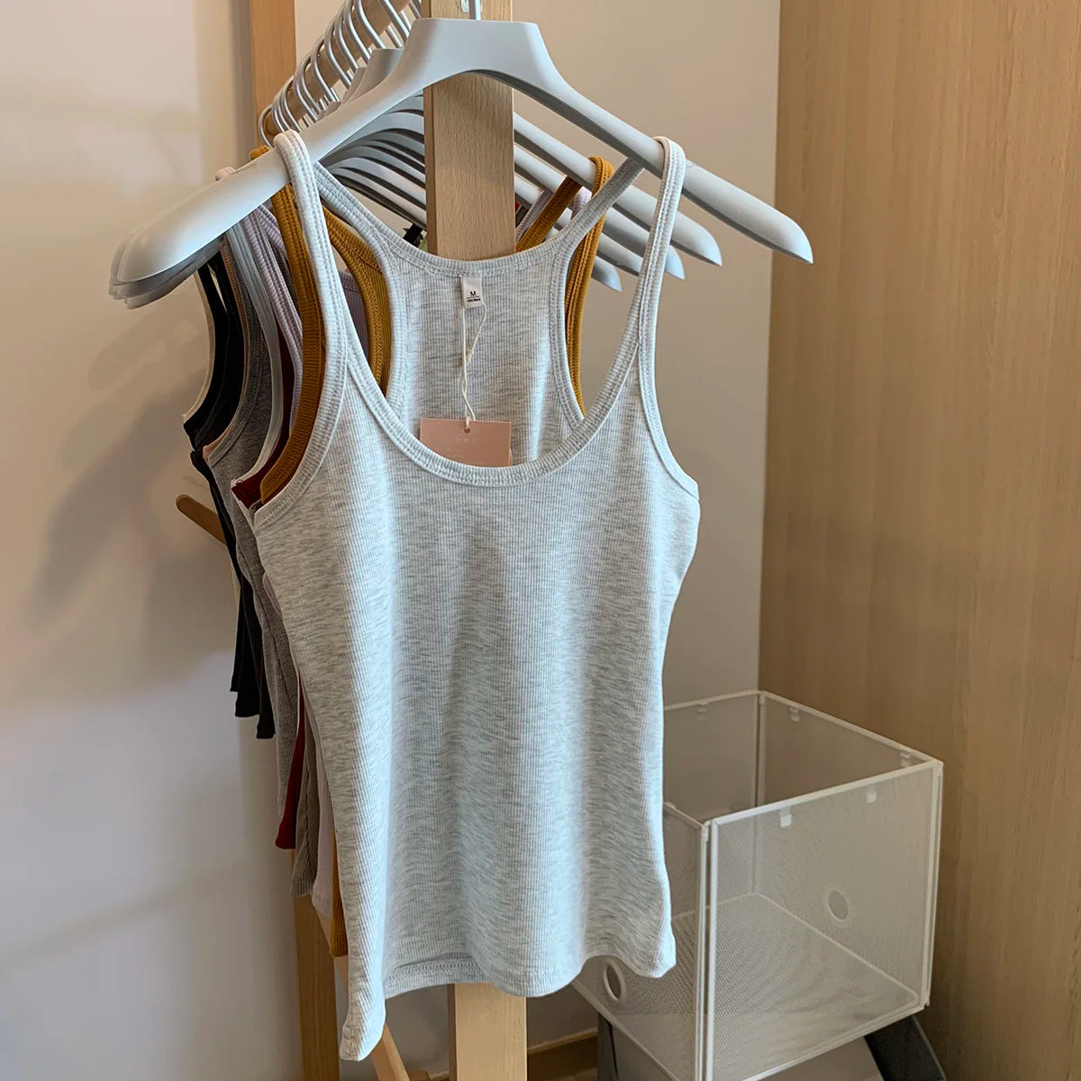 Vintage Solid Ribbed U-neck Tank Tops Women Summer New Streetwear Basic Sleeveless Vests Sweet All-matchCasual Slim  Camisole