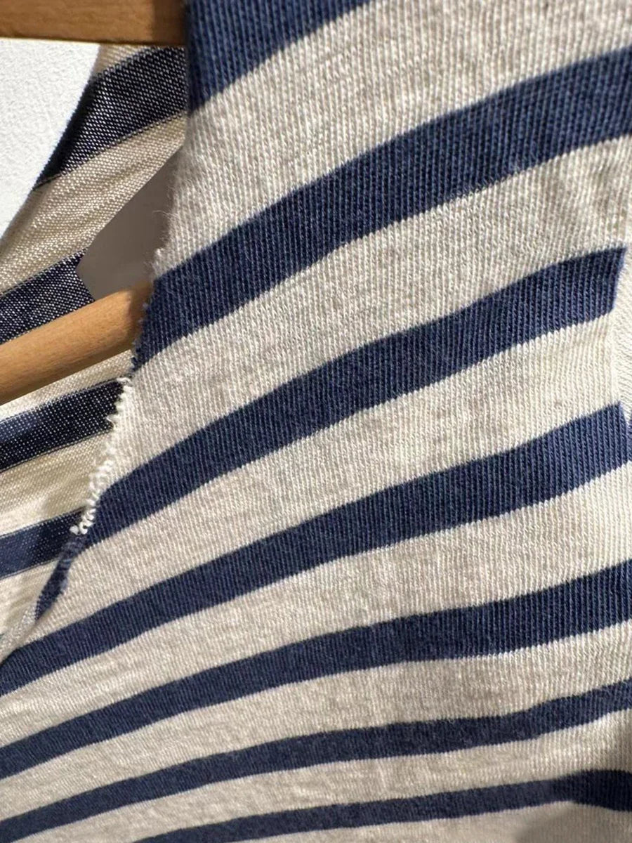 Chic New Navy Striped Long Sleeve T-shirt Woman Autumn Cotton Sexy Slash Neck Raw Hem Tees Casual Vintage Streetwear Y2K Tshirts