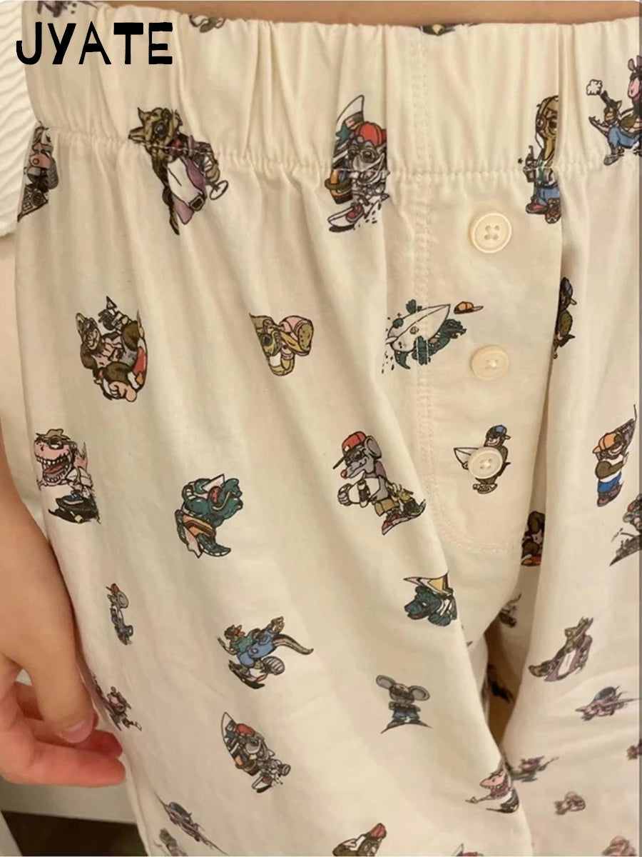 Cute Dinosaur Print Tank Tops Women Summer New Cotton Casual Slim Raw Hem Sleeveless Cropped Vests Vintage Chic Sweet Camis Y2K