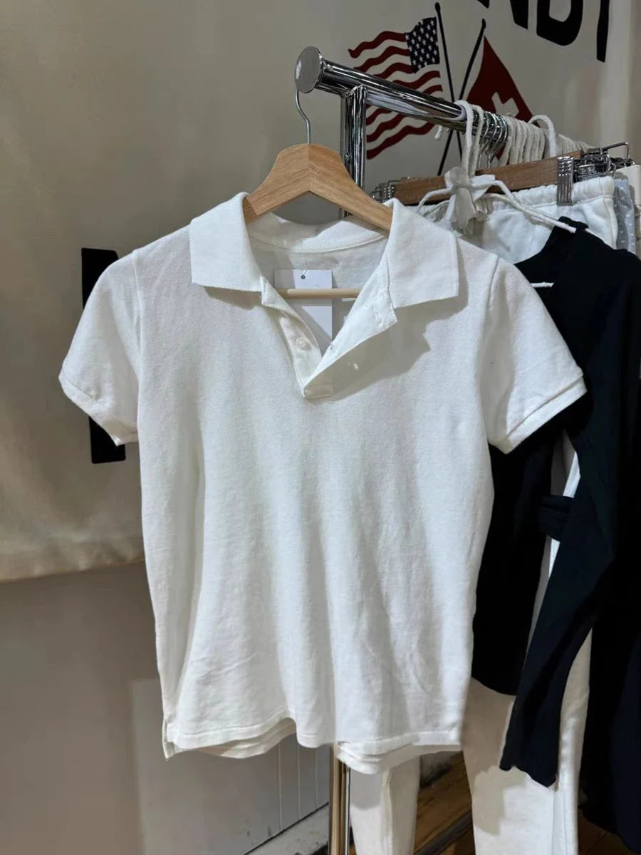 Bow Cat Embroidery Polo T-shirt Women Summer Gray Cotton Turn Down Collar Short Sleeve Tees Vintage Sweet Preppy Style T Shirt