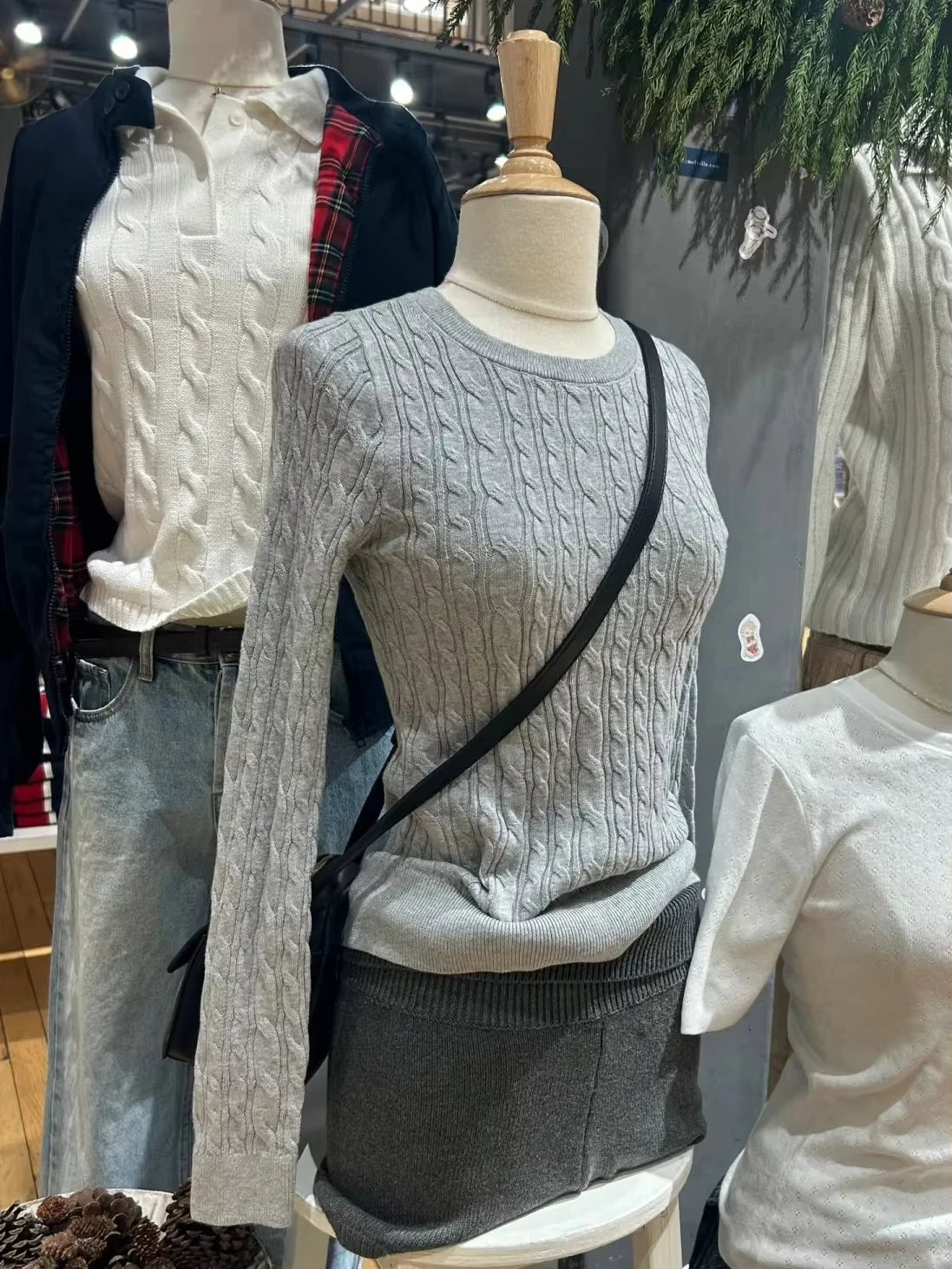 Twist Knitted Crop Tops Women Autumn Beige Casual Square Neck Slim Long Sleeve Pullover Sweet Cute Preppy Style Chic Sweaters