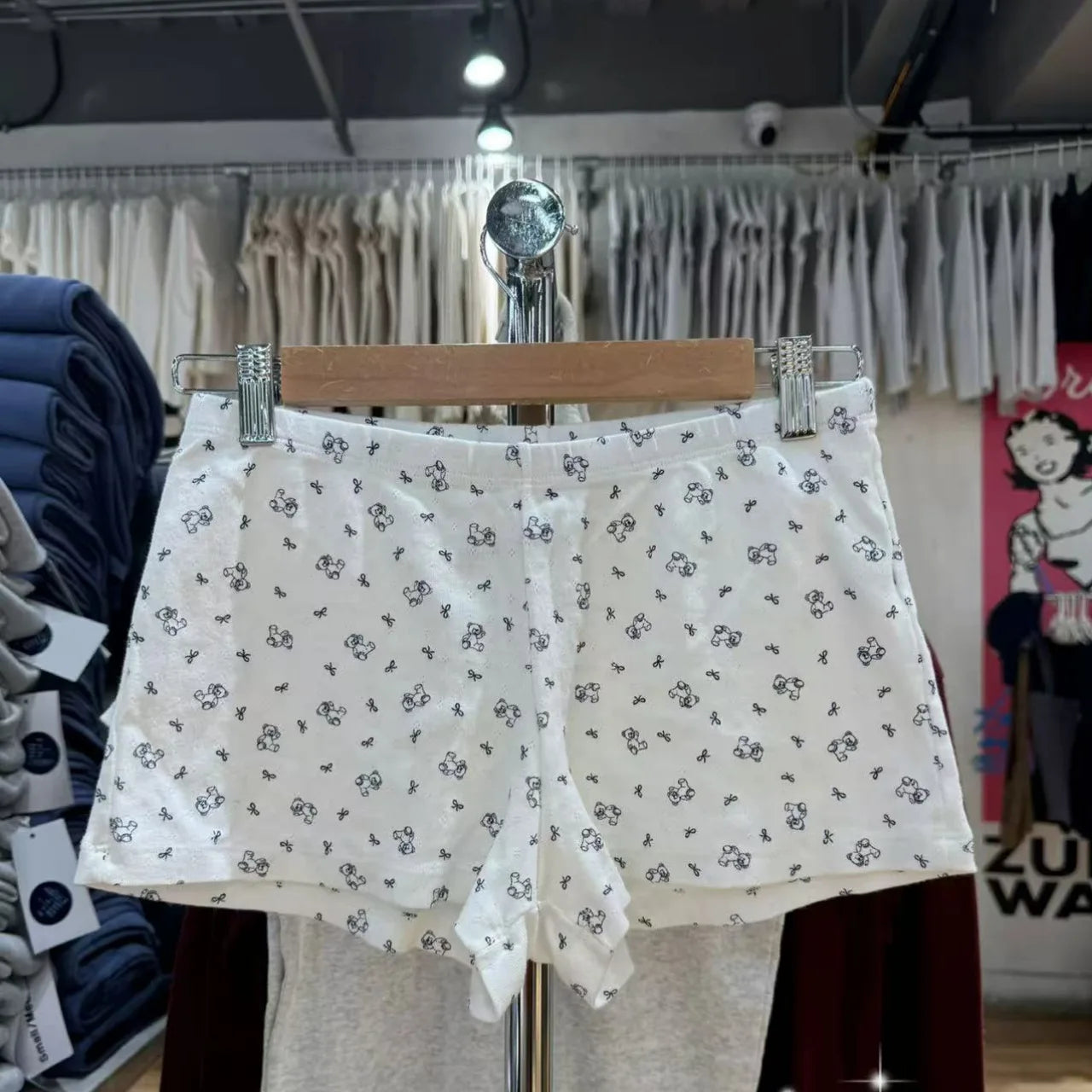Cute Bear Bow Print Pajama Shorts Women Elastic High Waist Straight Short Pants Summer Sweet Home Underwear New Y2K Sweatshorts