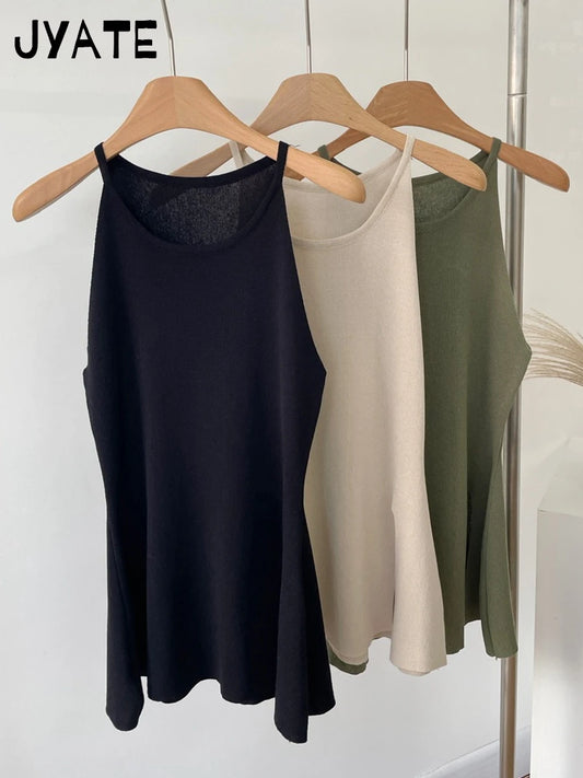 Sweet Apricot Cotton Knitted Tank Tops Women Summer New Casual Simple O-neck Sleeveless Vests Basic Cute Vintage Camisole Y2K