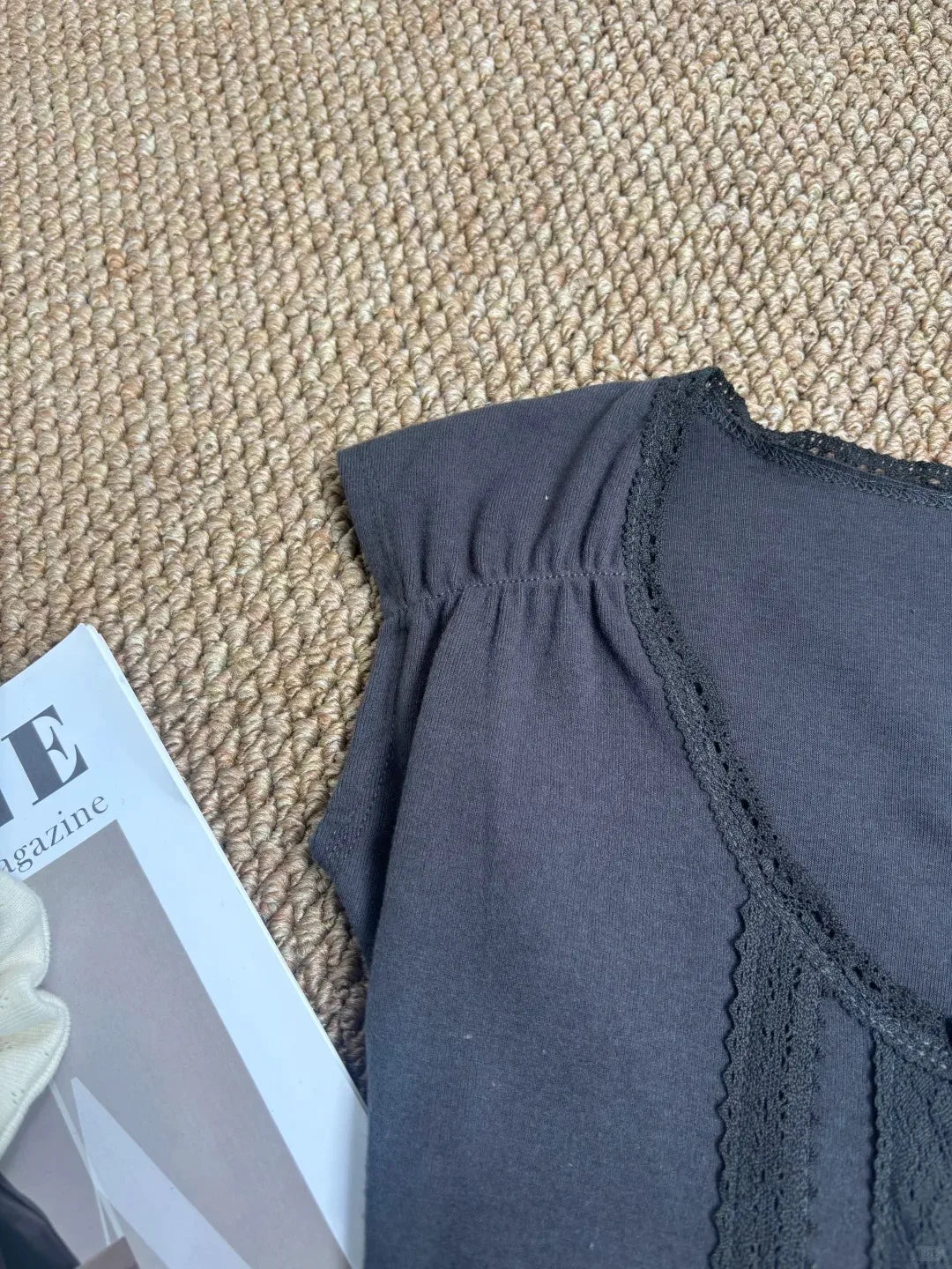 Black Lace Trim Crop Tops Women Summer Harajuku Cotton Slim Crew Neck Short Sleeve Cropped Tees Vintage Streetwear T-shirts Y2K