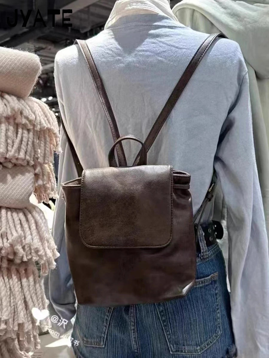 America Vintage School Bag Woman Summer Street Trendy Retro Pu Leather Ladies Shoulder-Bag Harajuku Cute Small Backpack Bags Y2K