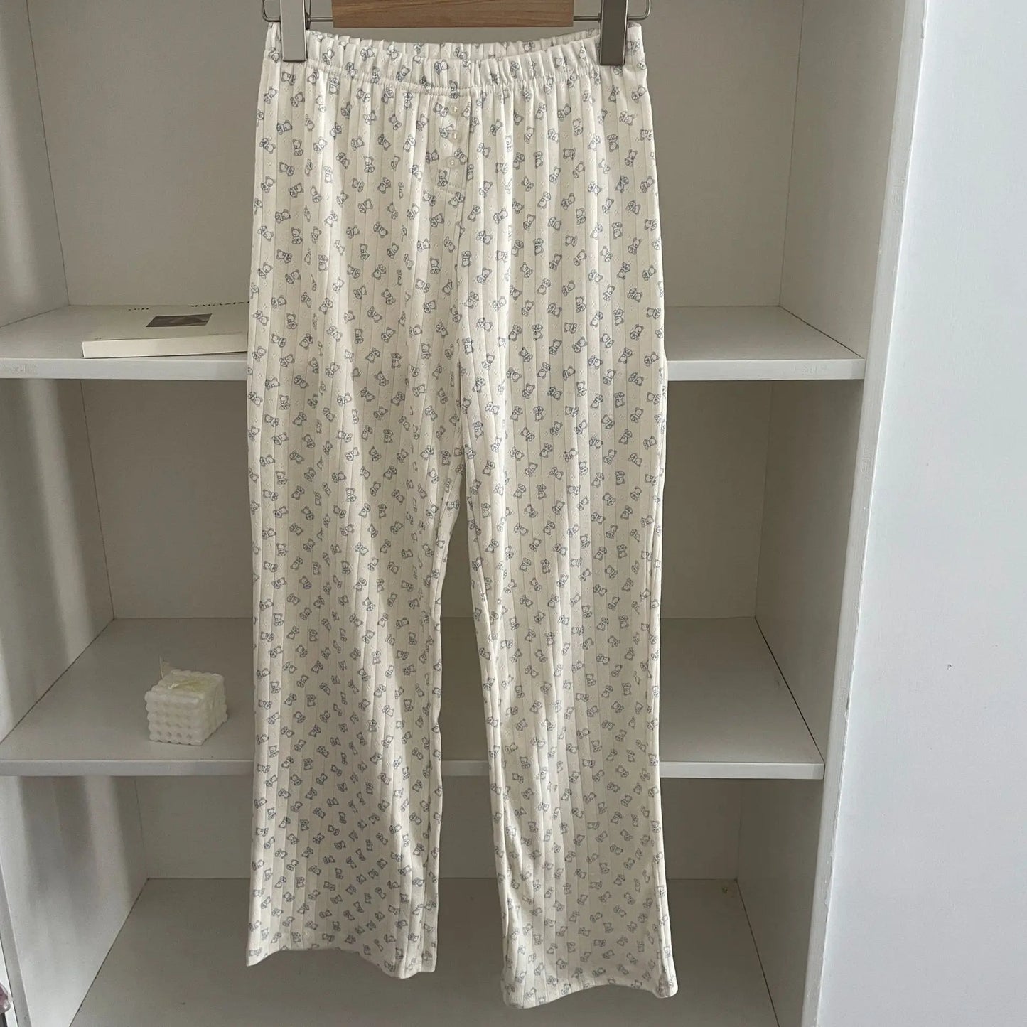 Sweet Solid Cotton Home Pant Women All-match Soft Elastic High Waist Pajama Trousers Vintage Preppy Style SImple Y2K Long Pants