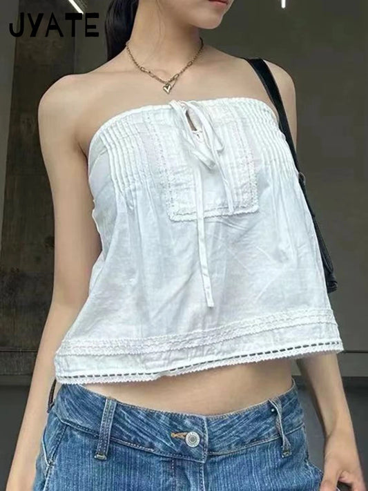 Cute White Square Neck Halter Strap Camisole Women Summer New Cotton Lace Trim Sleeveless Vests Sweet Vintage Chic Tank Tops Y2K