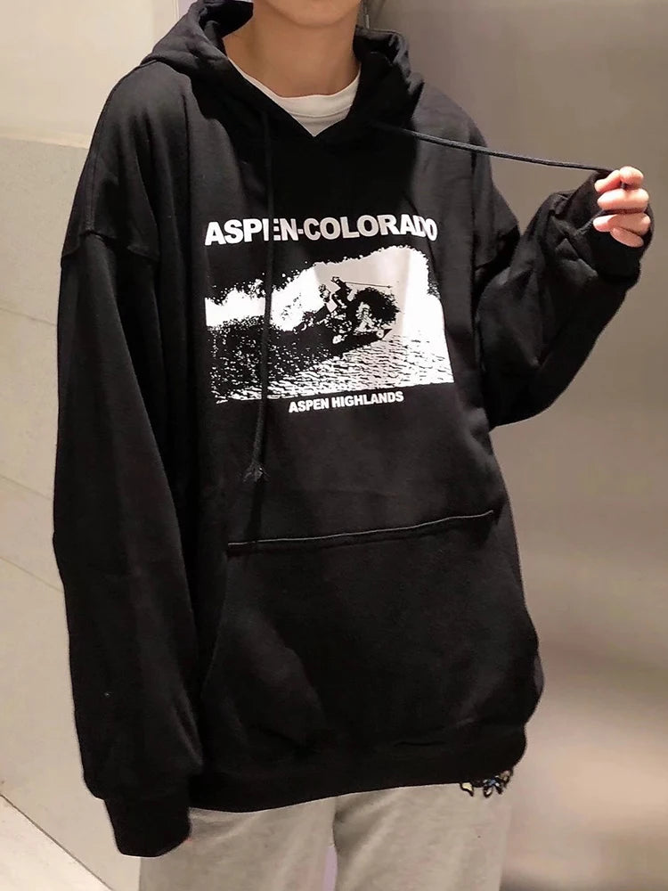 Classic Letter Graphic Print Sweatshirts Women Cotton Warm Casual Streetwear Pullover Tops Fashion Vintage Y2K Oversized Hoodies