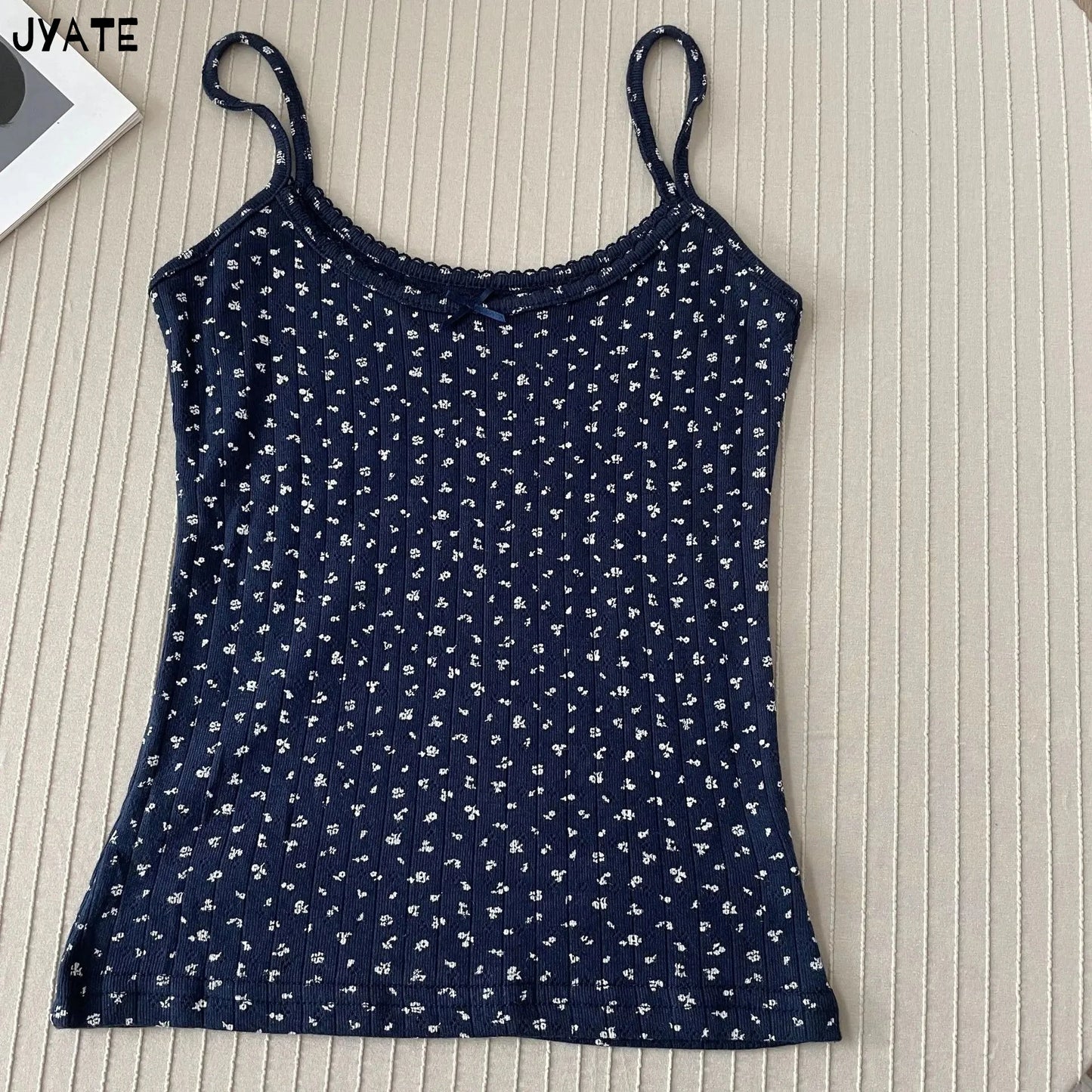 Lace Trim Floral Eyelet Tank Tops Women New Summer Cotton Bow Slim Preppy Style Cropped Vests Sweet Vintage Chic Camisole Y2K