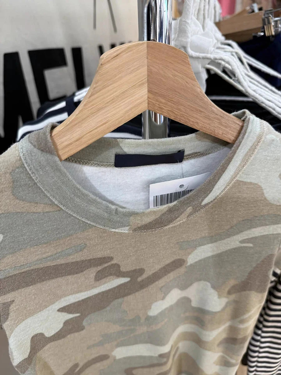 Camouflage Cotton T-shirts Women Streetwear Simple O-neck Short Sleeve Slim Tee Tops American Vintage Casual Tshirts Y2k Top