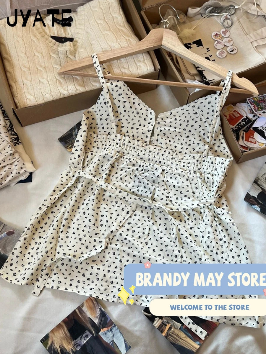 Floral Print Buttons V-neck Tank Tops Women New Casual Streetwear Cotton Preppy Sleeveless Vests Sweet Cute Vintage Camisole Y2K